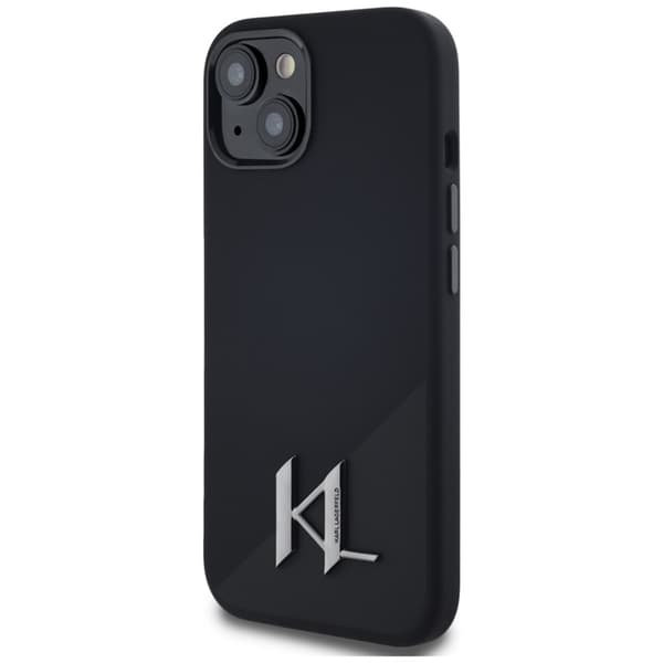 Karl Lagerfeld Silicone Shadow Metal Initial MagSafe - Etui til iPhone 15 (Sort)