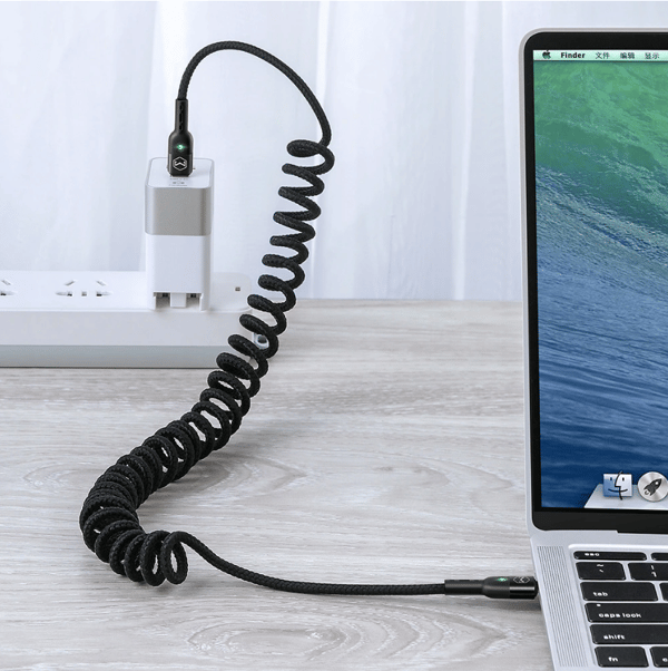 MCDODO USB-C-KABEL FJÄDERSPOLE SNABBLADDNING USB TYP C LED 2M