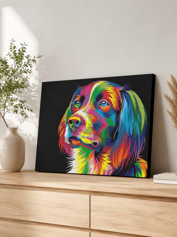 Maleri efter tal med ramme Billeder til maleri - Farverig hund 50x40 cm