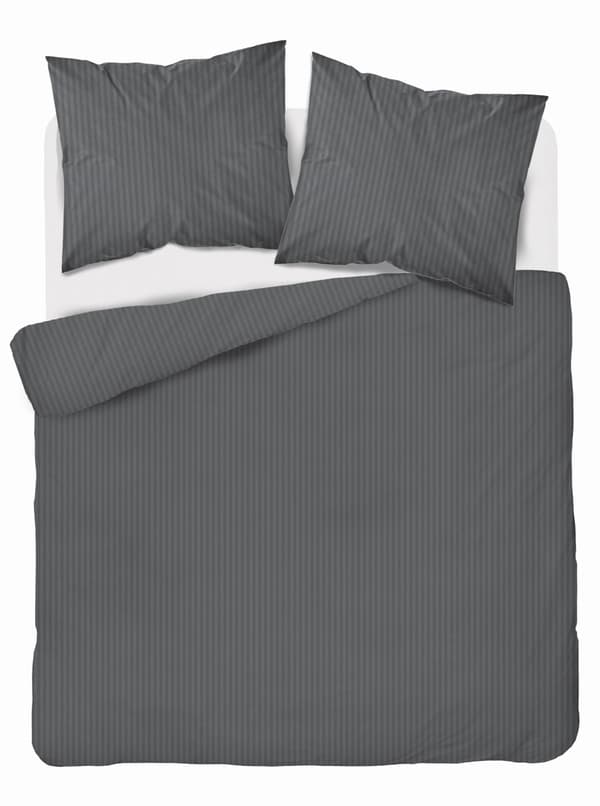 Satin bäddset 160x200 slät randig premium mörkgrå