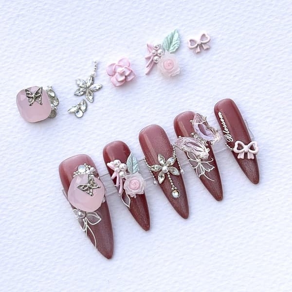 Set med 3D-nagelkonstdekorationer Rosor Rosetter Strass Pärlor Blommor Nr 2