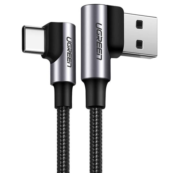 UGREEN US176 USB-C - USB-A 2.0 -kulmakaapeli, 3A, 3m (musta)