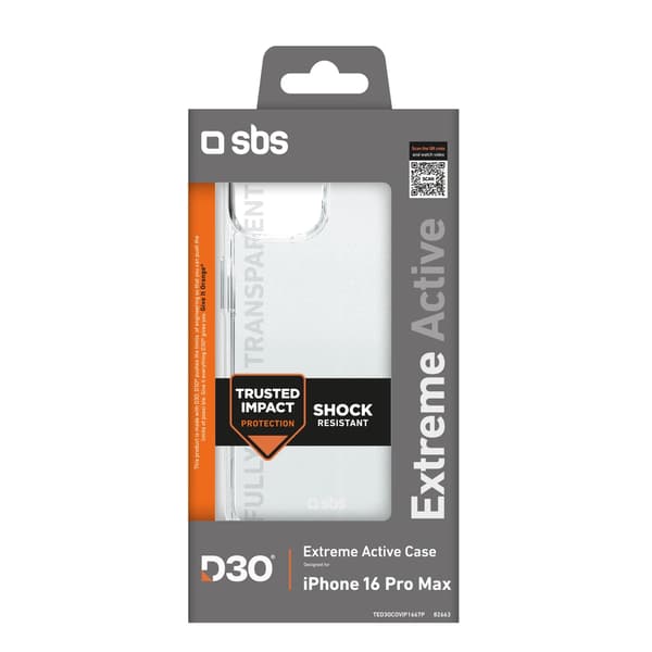 SBS Extreme Active D3O-cover til iPhone 16 Pro Max - Gennemsigtig