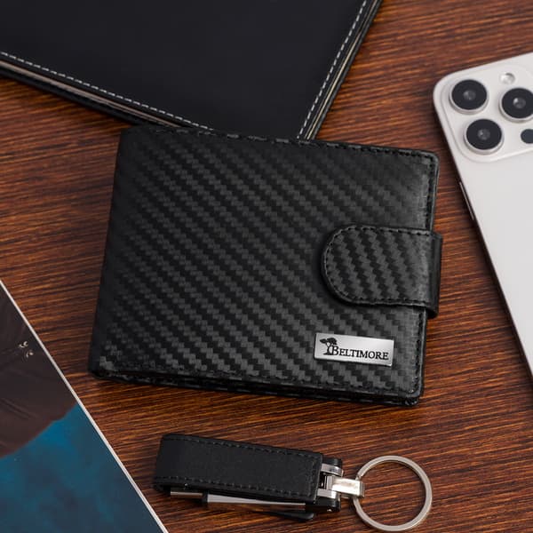 Herr klassisk läderplånbok RFiD stor svart kolfiber premium Beltimore