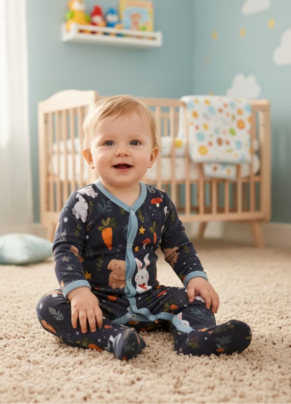 KLÄDER pyjamas med dragkedja 62 BABYPYJAMAS SKOGSDJUR