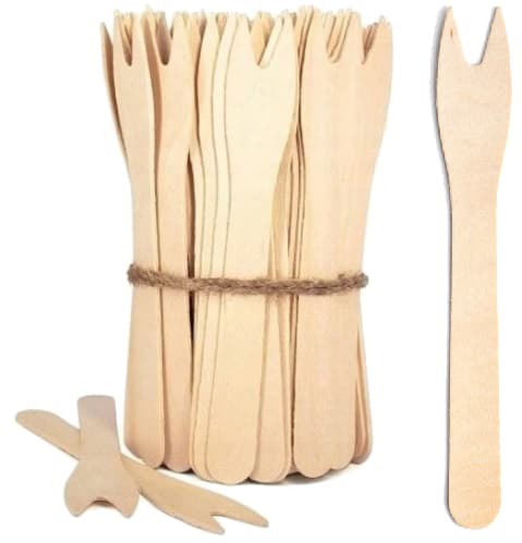 Engångsgaffel i trä för pommes frites, 100 st.
