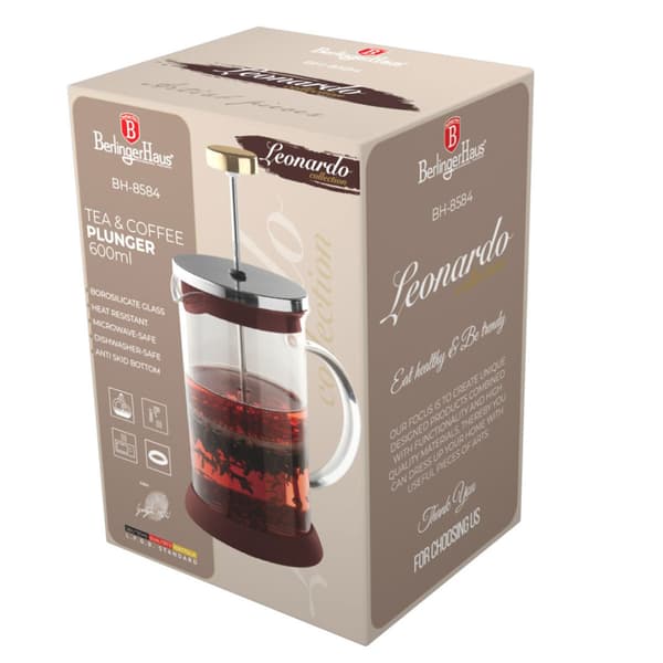 PISTON KAFFE- OG TEBRÆTTE 600 ml BERLINGER HAUS BH-8584 LEONARDO