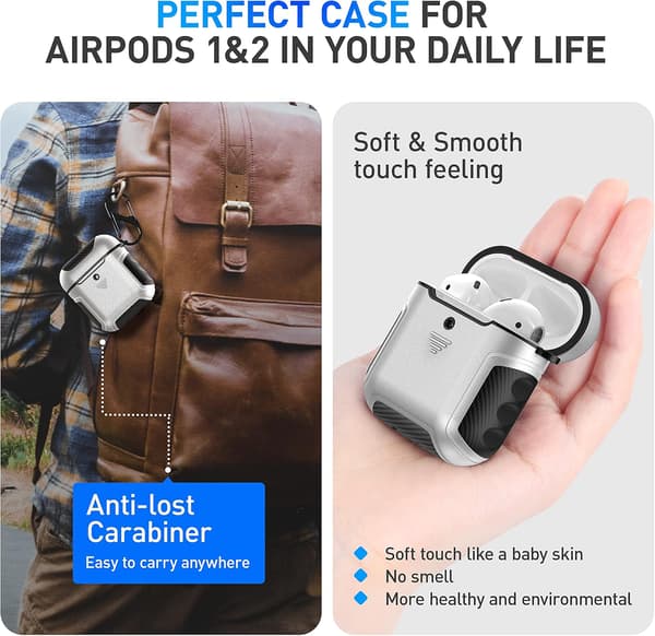 HÅRDT SILIKONEETUIS TIL AIRPODS 1/2 SØLV SORT