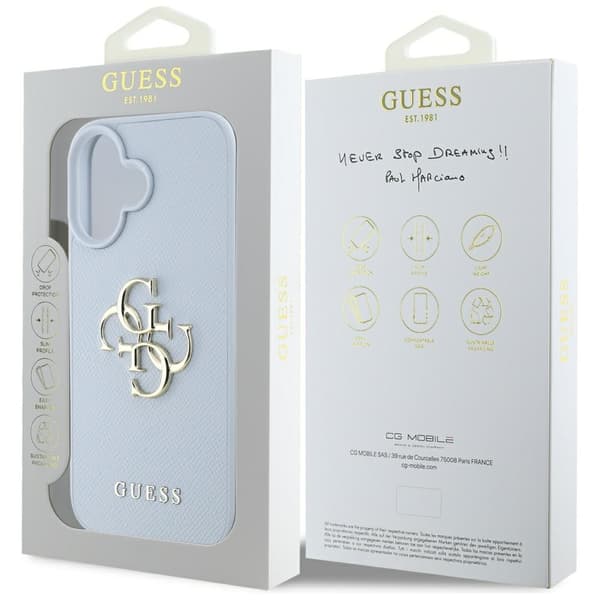 Guess Grained Big 4G Logo Small Classic Logo cover til iPhone 16 blå