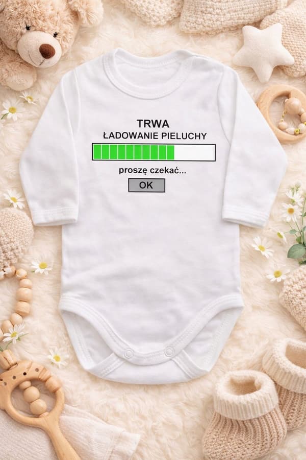 Babybody 104 "Blöjpåfyllning"-tryck, 100 % bomull, VIT