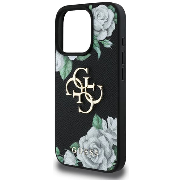 Guess Grained Roses Big 4G logo cover til iPhone 16 Pro Max sort