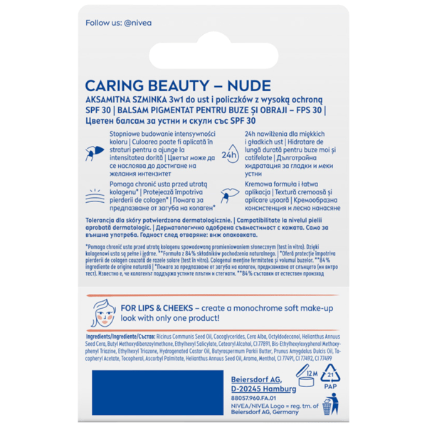 NIVEA Vård läppstift Caring Beauty 3i1 Nude 4,8 g