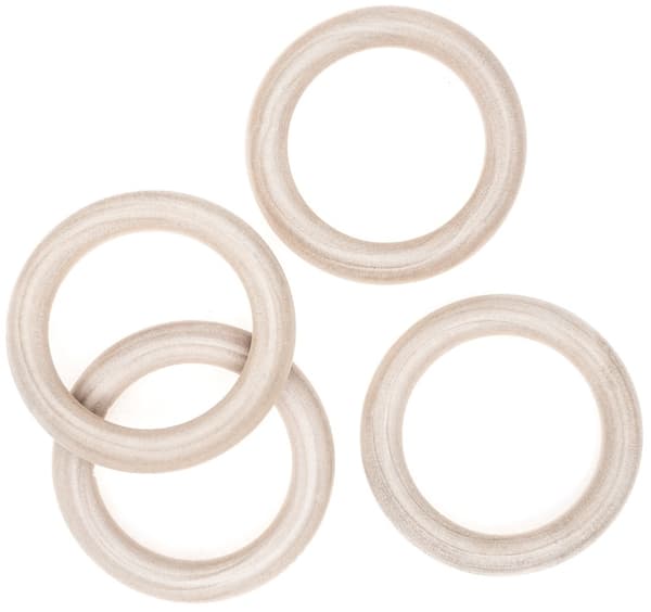 Puinen rengas makramee-verhotangolle 7 cm 4 kpl