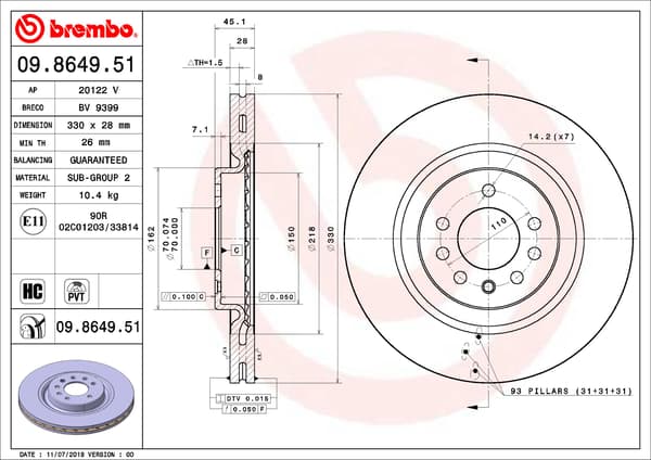 BREMBO 09.8649.51 DISC OPEL CORSA E 14- FRONT