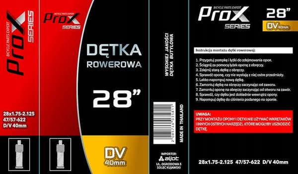 Inderrør 28 x 1,75 700x45c DV 40mm CYKELPROX