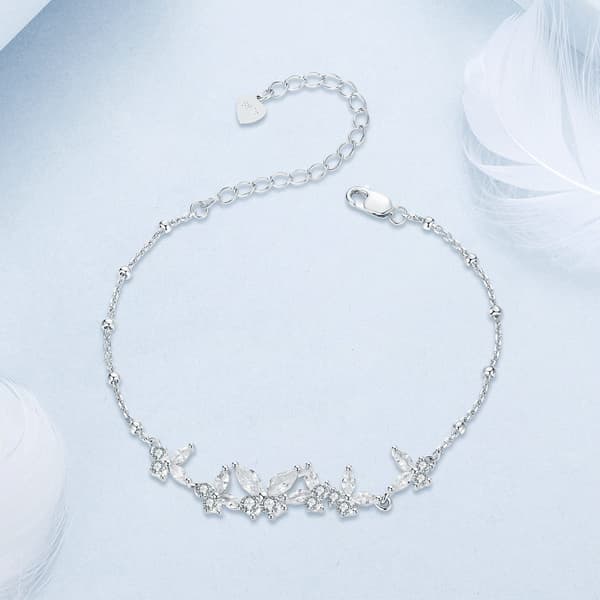 Silverarmband med kristallfjärilar, 925 silver