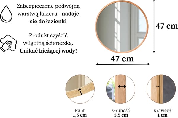 Badrumsspegel LEJA rund trä 475 ek för hall och vardagsrum stilfull
