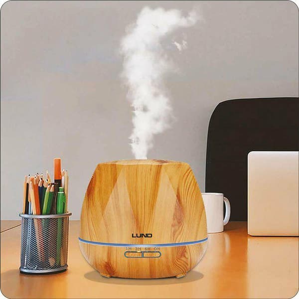 LUND LUFTFUKTARE AROMADIFFUSER 500ml LJUS TRÄ MED FJÄRRKONTROLL