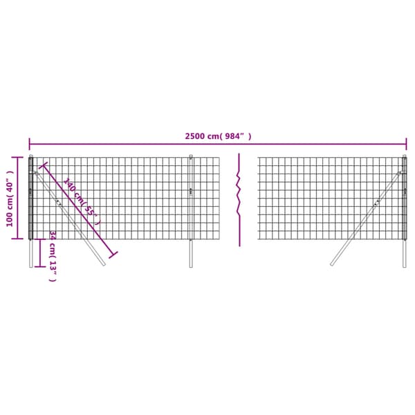 vidaXL trådnethegn, antracit, 1x25 m