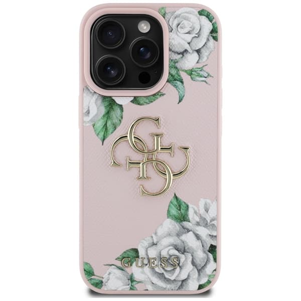 Guess Grained Roses Big 4G logo cover til iPhone 16 Pro Max pink