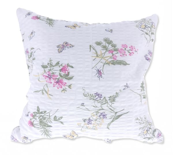 40x40 pudebetræk i hvid bark med lyserøde og lilla vilde blomster