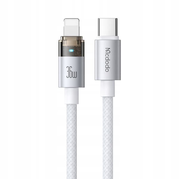 MCDODO USB-C KABEL HURTIG OPLADNING TIL IPHONE LIGHTNING 36W 1M LED HVID