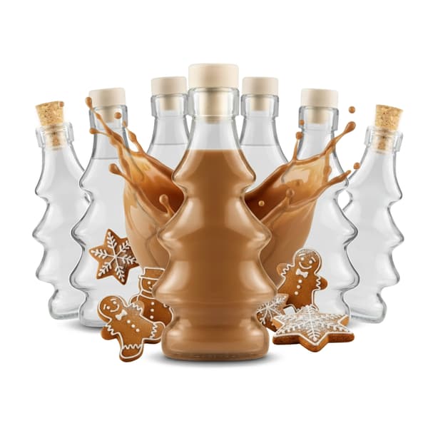 20x glasflaskor 3D julgran 100ml flaska för sirap, likör, juice jul