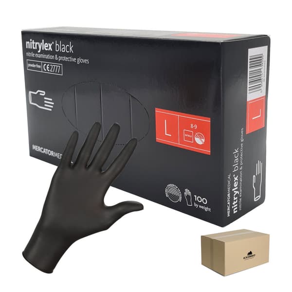 Nitrilhandsker L sorte Mercator Nitrylex Sort 100 stk. karton 10-pak