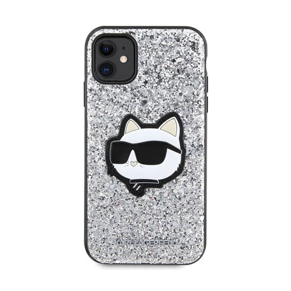 Karl Lagerfeld NFT Glitter Choupette Patch - iPhone 11-skal (Silver)