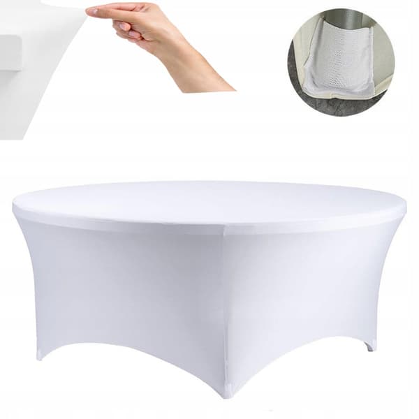 Elastisk slät vit bordsduk för cateringbord Ø180 cm 180 g