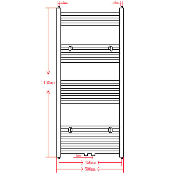 Badrumsradiator, rak, 500 x 1160 mm
