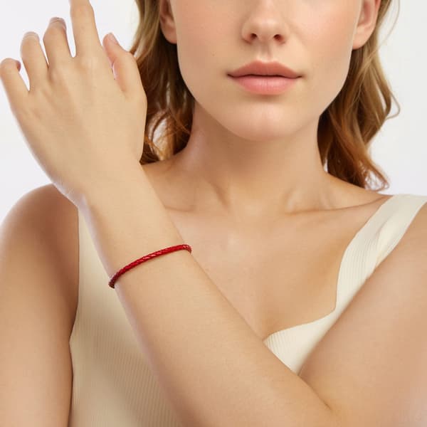 Modulær læderarmbånd, justerbart, 15-21 cm, forgyldt, rødt