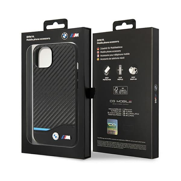 BMW Læder Carbon Blue Line - iPhone 14 Etui (Sort)