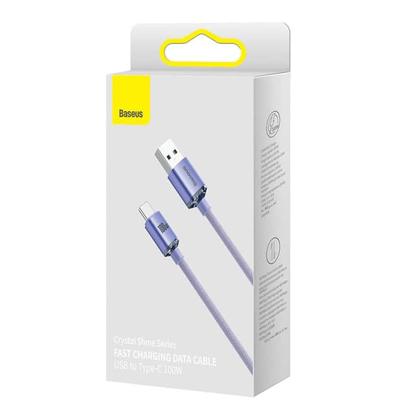 Baseus Crystal Shine USB-C-kaapeli, 100W, 2m (violetti)