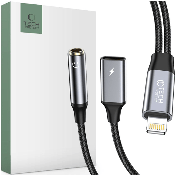 TECH-PROTECT ULTRABOOST KABELADAPTER LIGHTNING TIL MINI JACK 3,5 MM & LIGHTNING SORT
