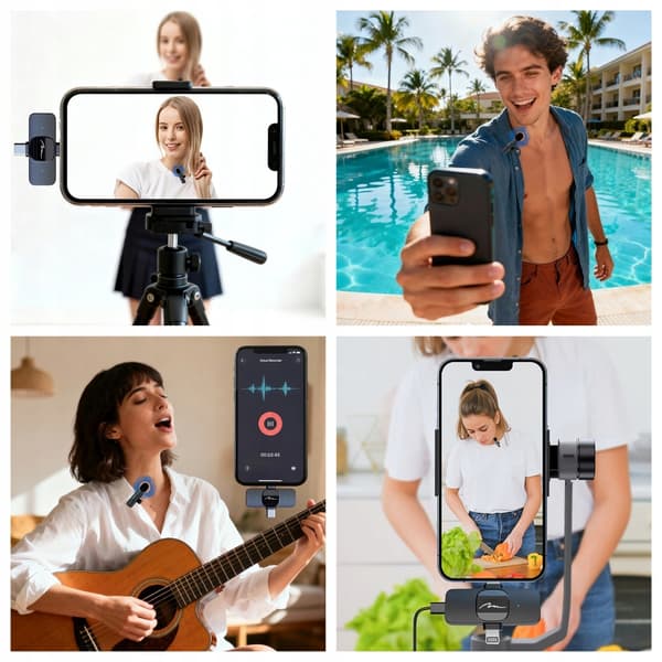 MICRO-MIC DUO - 2x Trådlös kragmikrofon (set), med klipp, iOS & Android (OTG), mini, superkänslig USB-C & LIGHTNING