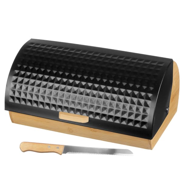 BAMBUSBRØDKASSE MED BRØDKNIV 2773 SORT
