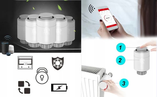 4x RTX-termostaattipää + Tuya SET Zigbee WiFi -yhdyskäytävä