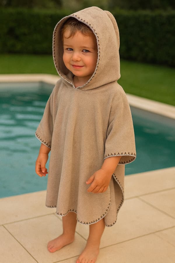 Børnekappe 86-104 hættehåndklædeponcho til pool, strandcappuccino
