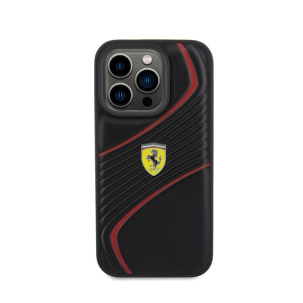 Ferrari Twist Metal Logo - iPhone 15 Pro cover (sort)