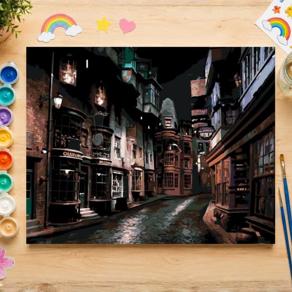 Harry Potter Diagonalstræde Mal efter tal Indrammet billede 70x50cm