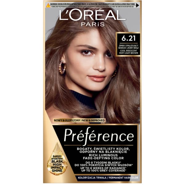 L'Oréal Preference hårfarve 6.21 Zurich kølig meget lys brun