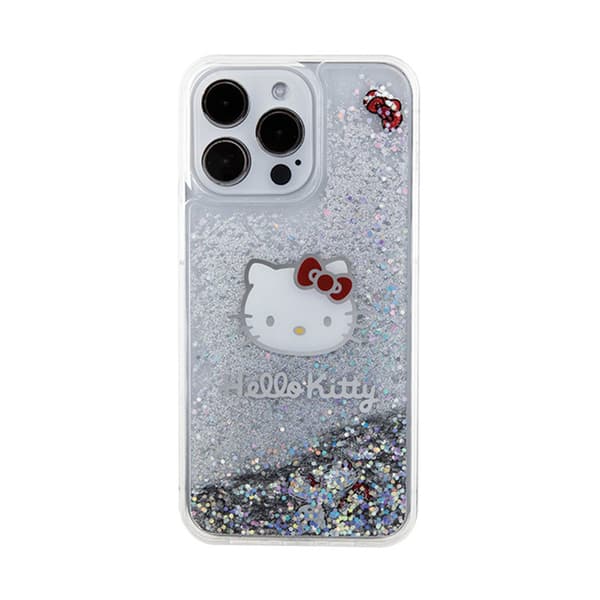Hello Kitty Liquid Glitter Charms Kitty Head - iPhone 15 Pro Max cover (sølv)