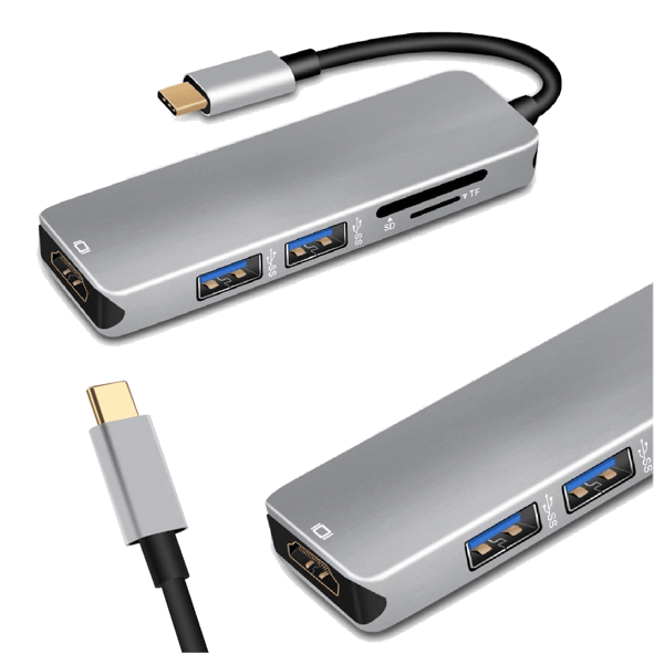 Hub USB-C 3.1 konverter 2x USB 3.0 HDMI micro SD kortläsare adapter