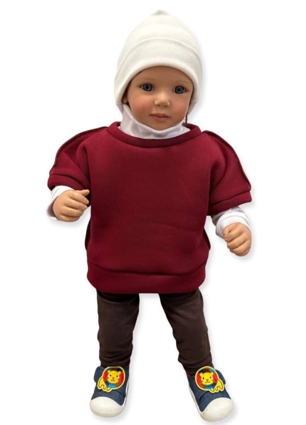 Barn poncho väst 92 cm burgundy fleece bomull
