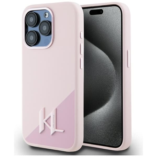 Karl Lagerfeld Silikone Shadow Metal Initial MagSafe-etui til iPhone 15 Pro Max (lyserød)