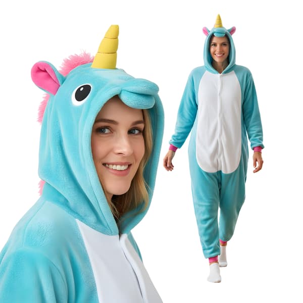 Kigurumi-pyjamas blå enhörning storlek M 155-165 cm