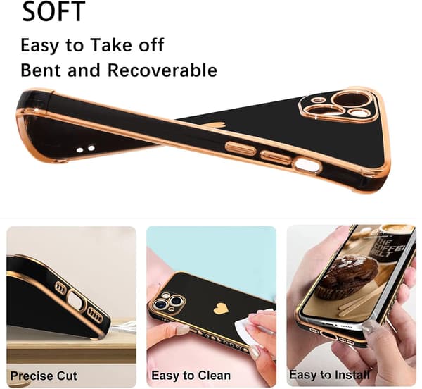 APPLE IPHONE 13 6,1" ETUI SILIKONE SORT GYLDEN HJERTE TILBEHØR A2482