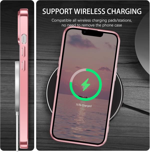 SUOJA APPLE IPHONE 14 6.1" SILIKONISELLA LÄPINÄKYVÄLLÄ TAKALLA, KIMALLEVALLA SISÄLLÄ