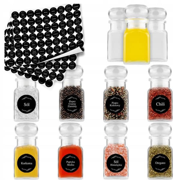 20x lufttäta burkar för kryddor och örter, presentförpackning 150 ml + 252 etiketter
